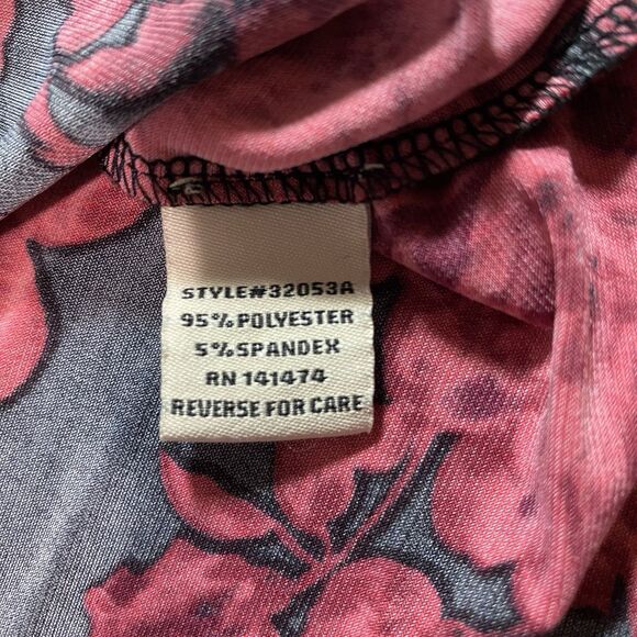 DIANA BELLE Blouse Floral Long Sleeve Turtleneck Stretch Womens XL Black Red - Picture 10 of 11